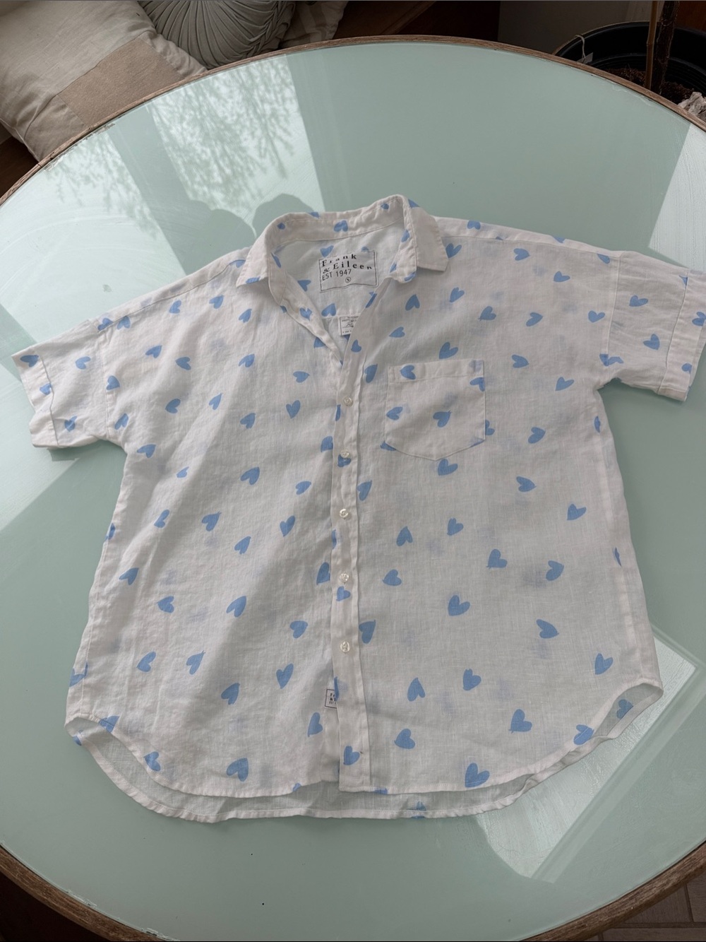 Frank and Eileen Rose Blue Heart Print s linen
